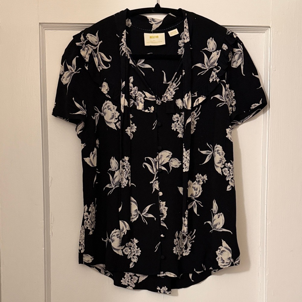 Maeve Black Blouse with White Floral Print